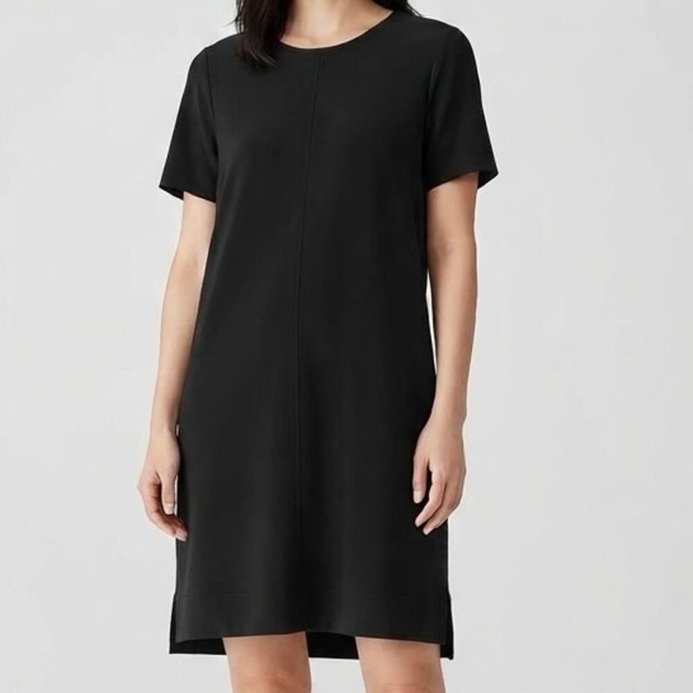 SKU Eileen Fisher Black Short Sleeve Stretch Crepe Dress Casual Work Size XL